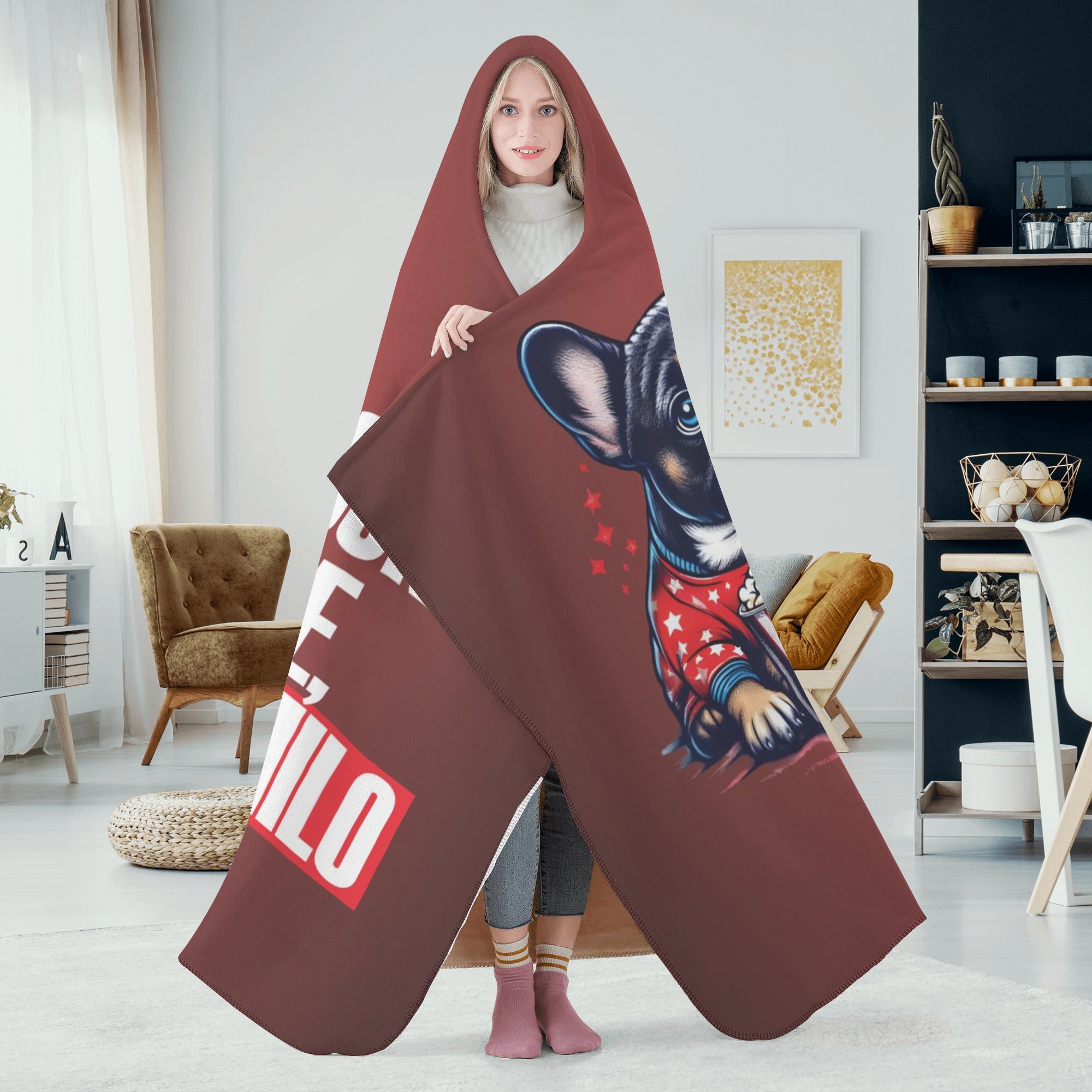 Custom Hooded Blanket with Frenchies Name - Hooded Blanket