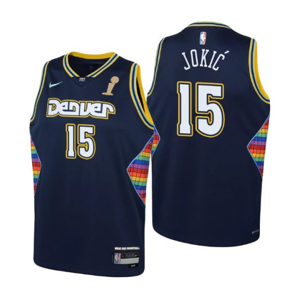 Denver Nuggets #15 Nikola Jokic Nike Navy Youth 2023 NBA Finals Champions Swingman Jersey ¨C City Edition