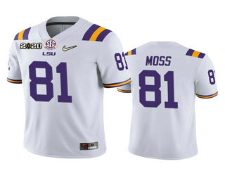 Men's LSU Tigers LA #81 Thaddeus Moss White 2020 match worn moisture