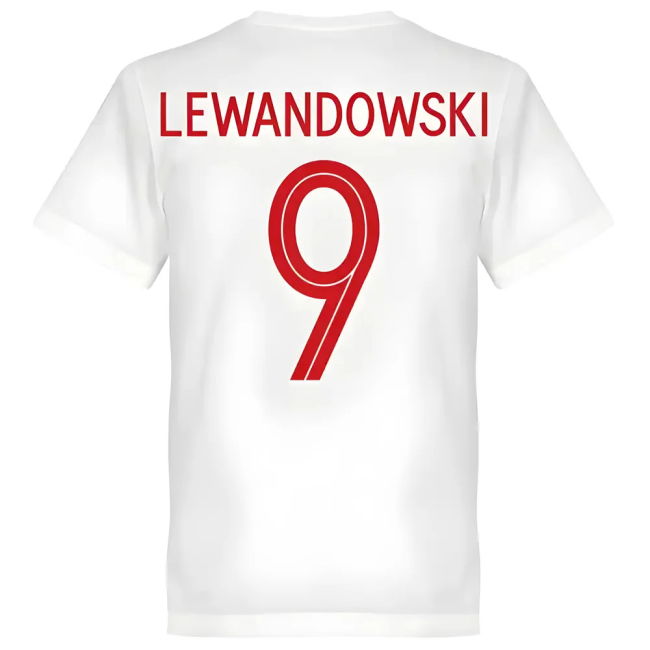 Poland Lewandowski 9 Team T-Shirt - White Euro Official