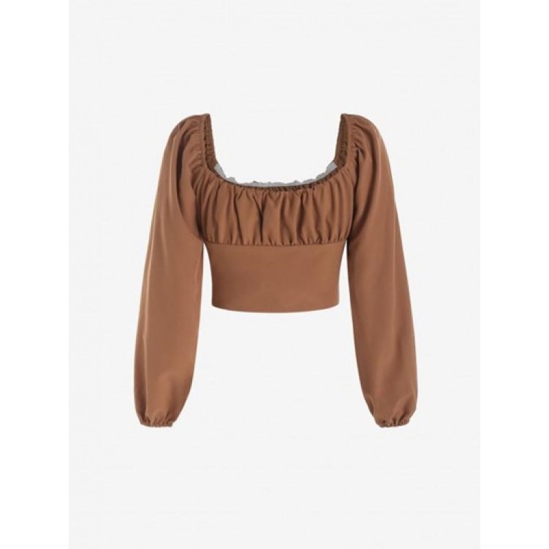 Ruched Puff Sleeve Cropped Top XR2003
