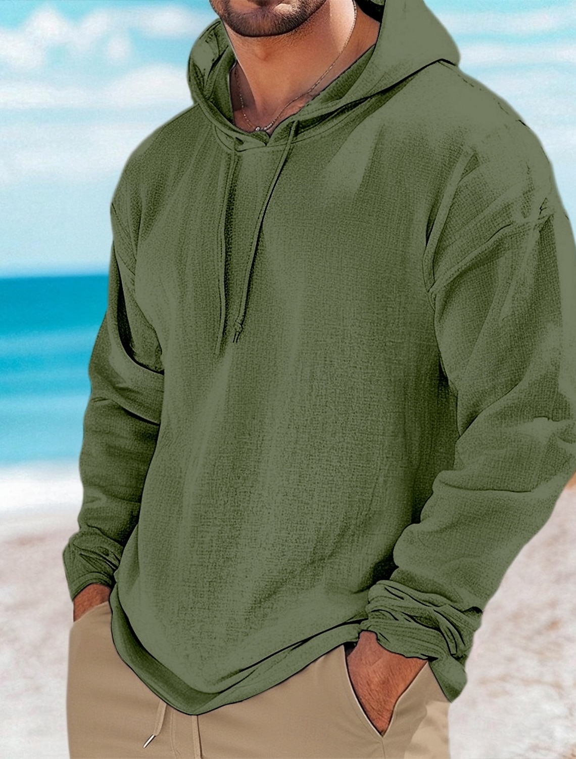 Men's Henley Shirt Tee Top Linen T-Shirt Long Sleeve Solid Color Plain