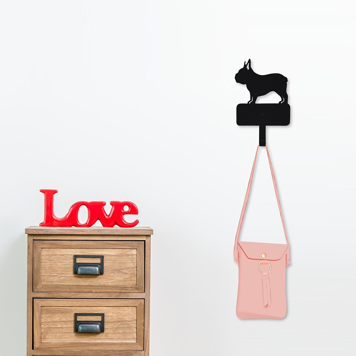 Minimal-Aesthetic French Bulldog Iron Wall Hook Decorative Frenchie W...