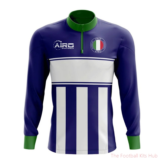 Italy Concept Football Half Zip Midlayer Top (Blue-White)