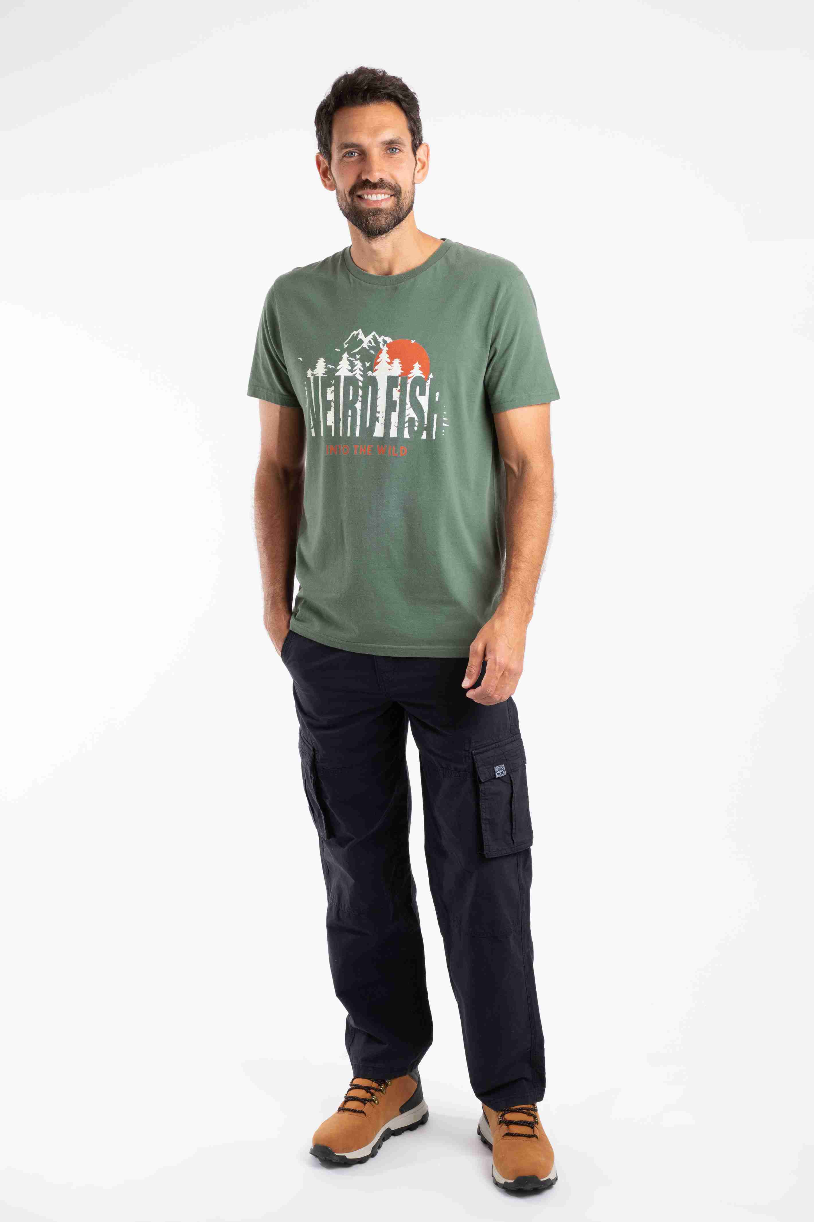 Into The Wild Front Print Graphic T-Shirt Army Green