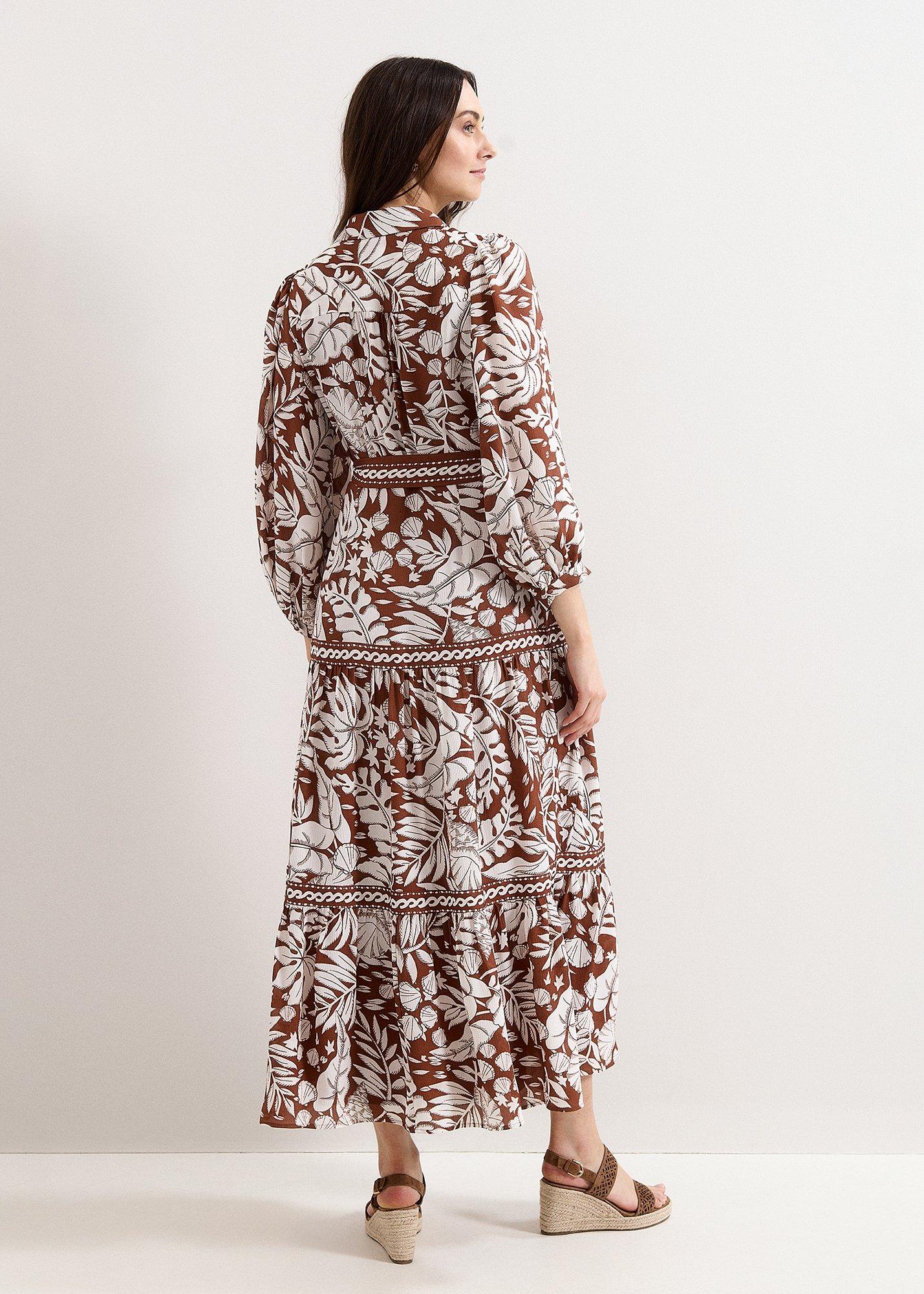 Petite Coralie Tan Print Midi Dress