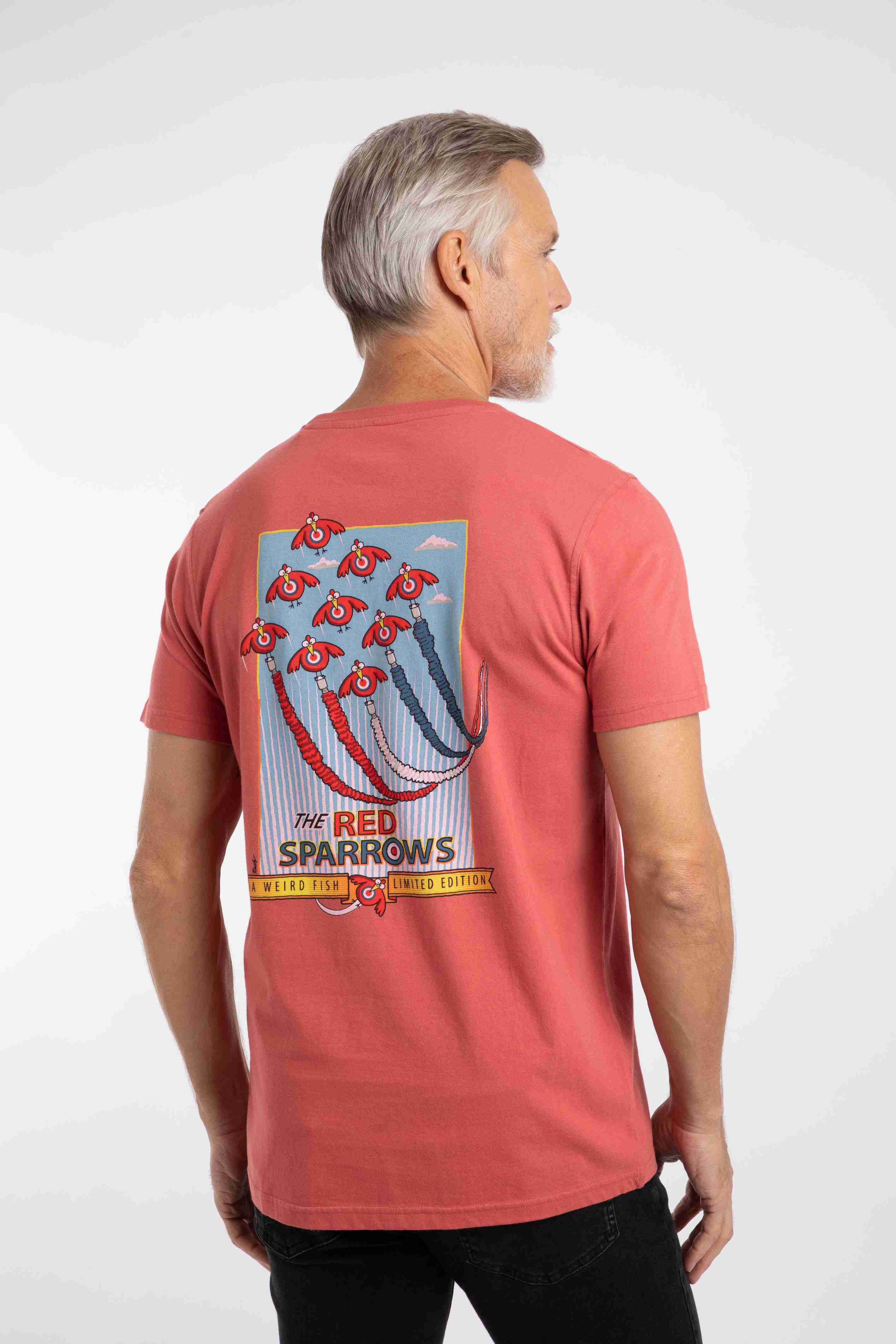 Red Sparrows Back Print Artist T-Shirt Nantucket