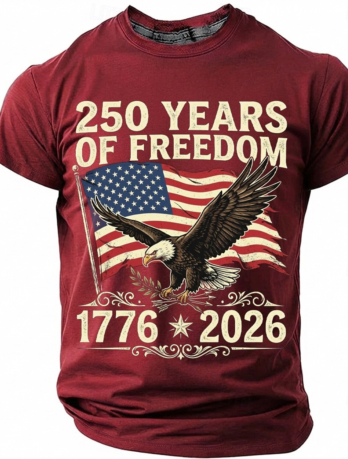 250 Years of Freedom 1776 2026 Men's Patriotic Bald Eagle American Flag Vintage USA Pride T Shirt Graphic Crew Neck Short Sleeve Fourth of July Semiquincentennial Celebration Gift Designer Clothing Ap