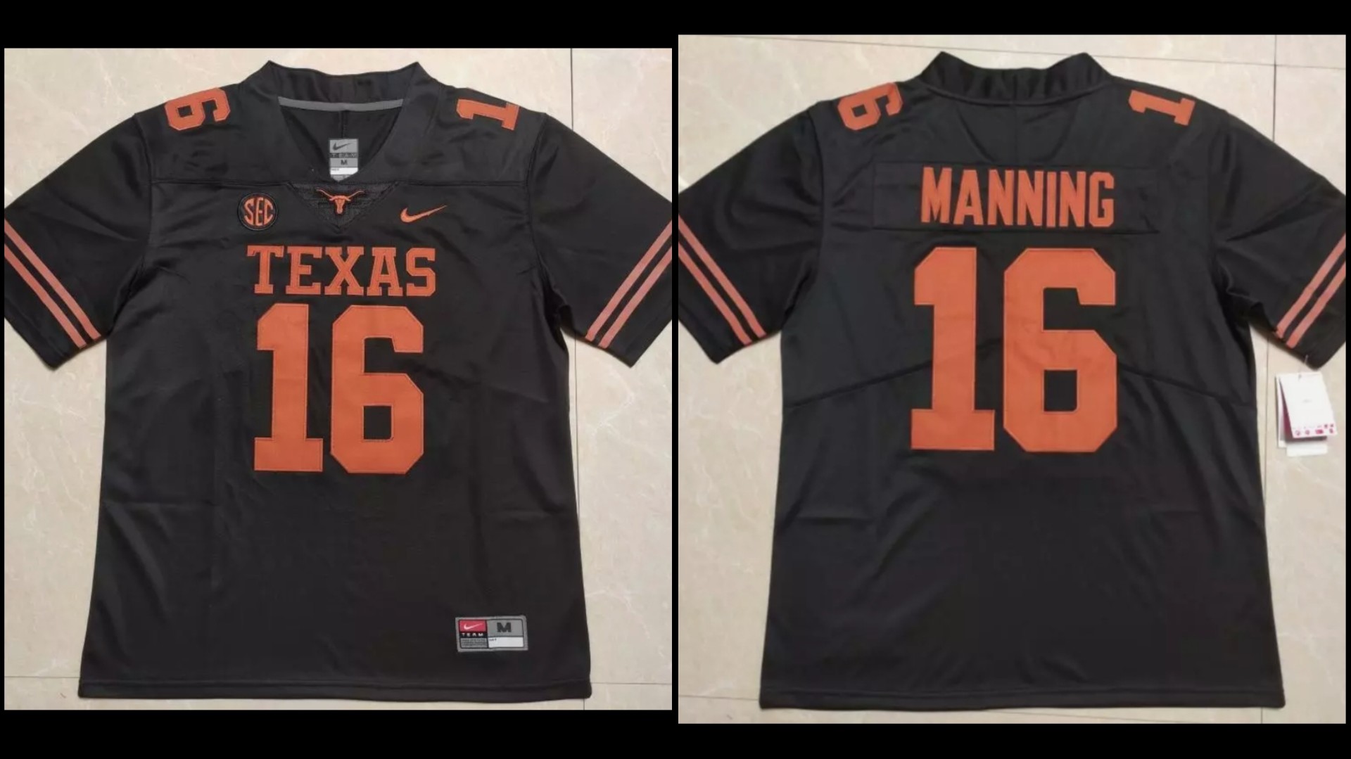 Men's UT TX Black 2024 performance Peyton Manning #16 moisture