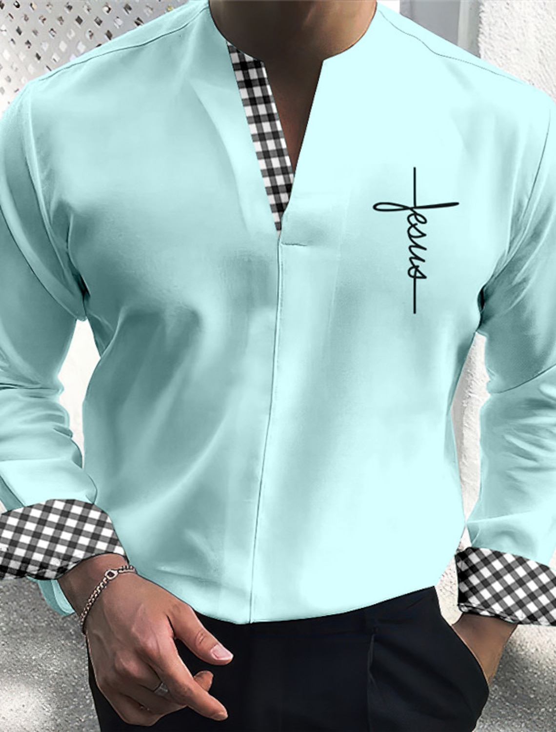 Men's Shirt Dress Plaid / Check Outdoor Casual Blue Green Khaki Gray