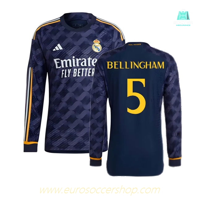 2023-2024 Real Madrid Authentic Long Sleeve Away Shirt (Bellingham 5)