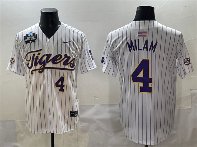 Men's LSU Bayou Bengals White 2025 college football Steven Milam #4
