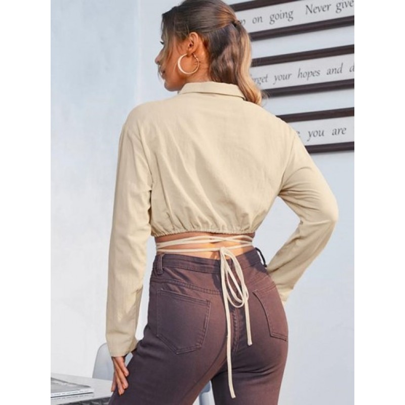 Drop Shoulder Midriff Flossing Crop Blouse YA3013