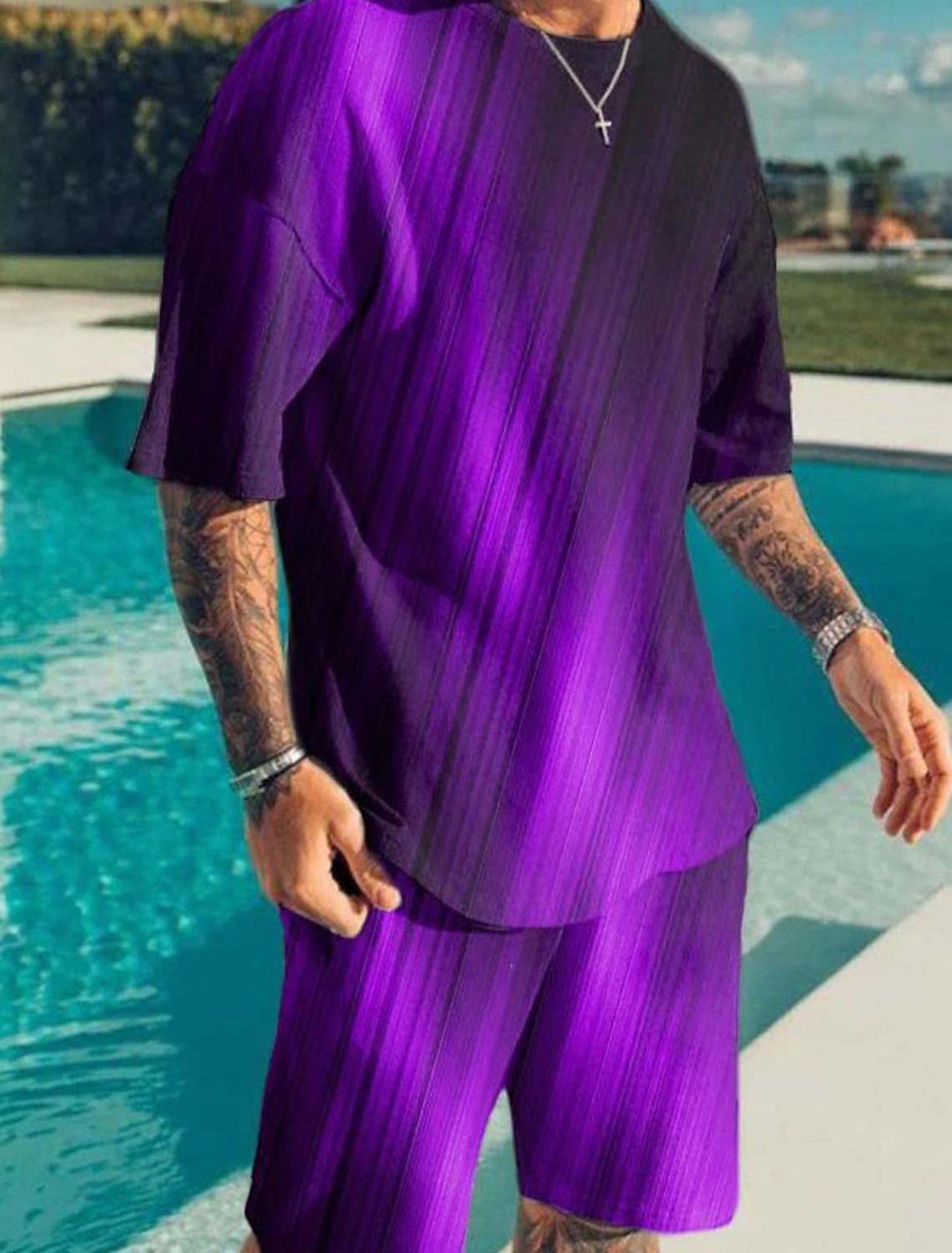 Men's Color Block Graphic Prints 2pcs Tees sets Matching Short Sleeve