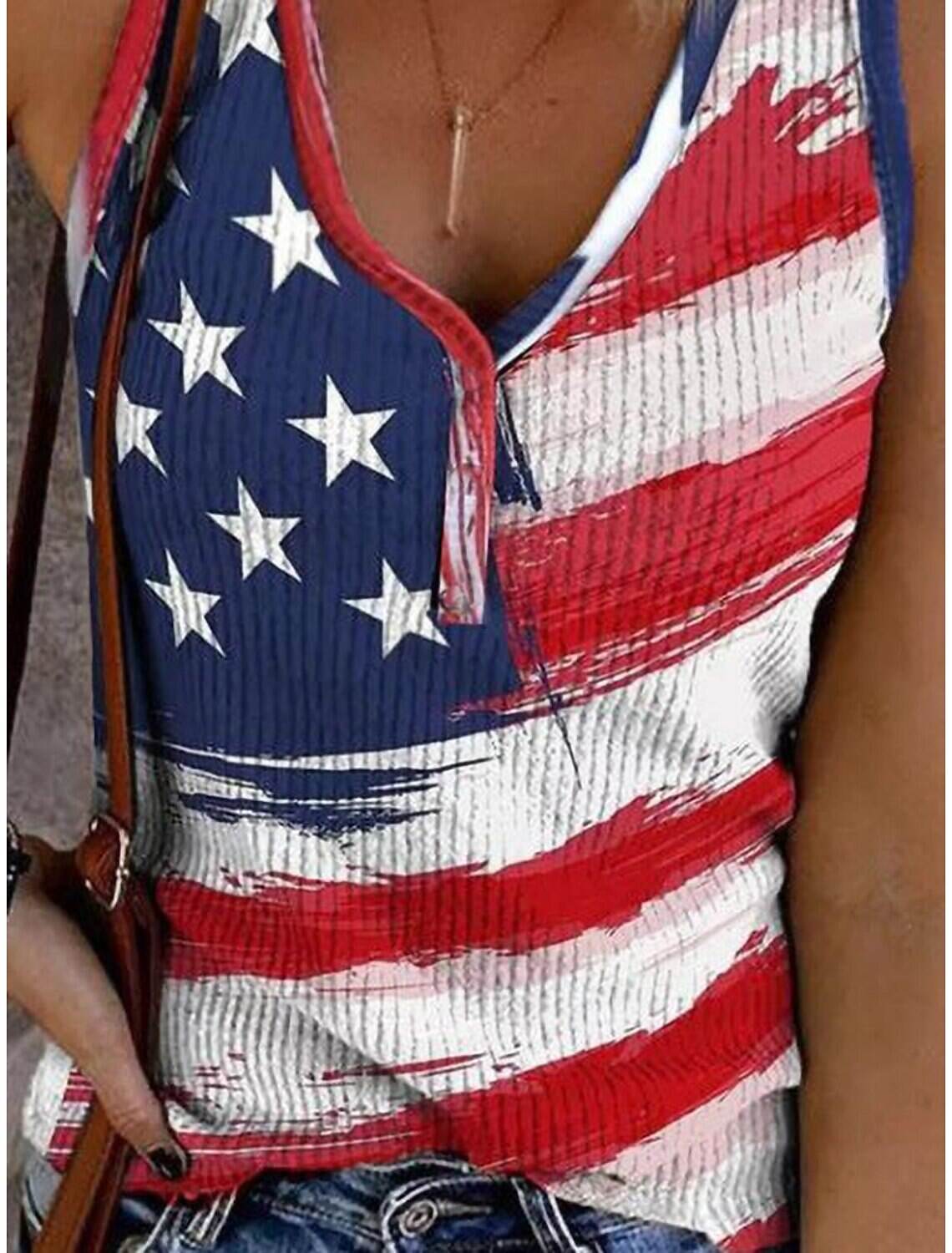 Women's Tank Top Flag Independence Day Sleeveless Sleeveless V Neck Daily Summer