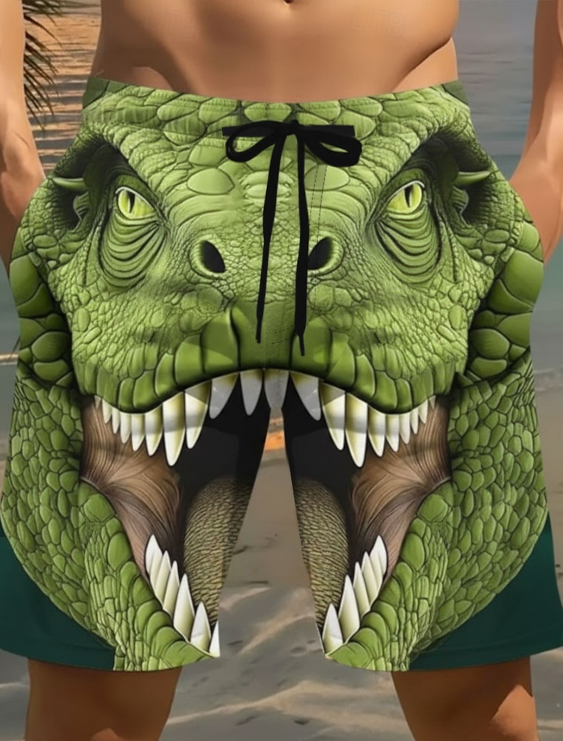 Men's Animal Crocodile 3D Cartoon Swim Trunks Swim Shorts Board Shorts Mid Waist Funny Beach Vacation Wear Side Pockets Mesh Lining Elastic Drawstring Waist Designer Clothing Apparel