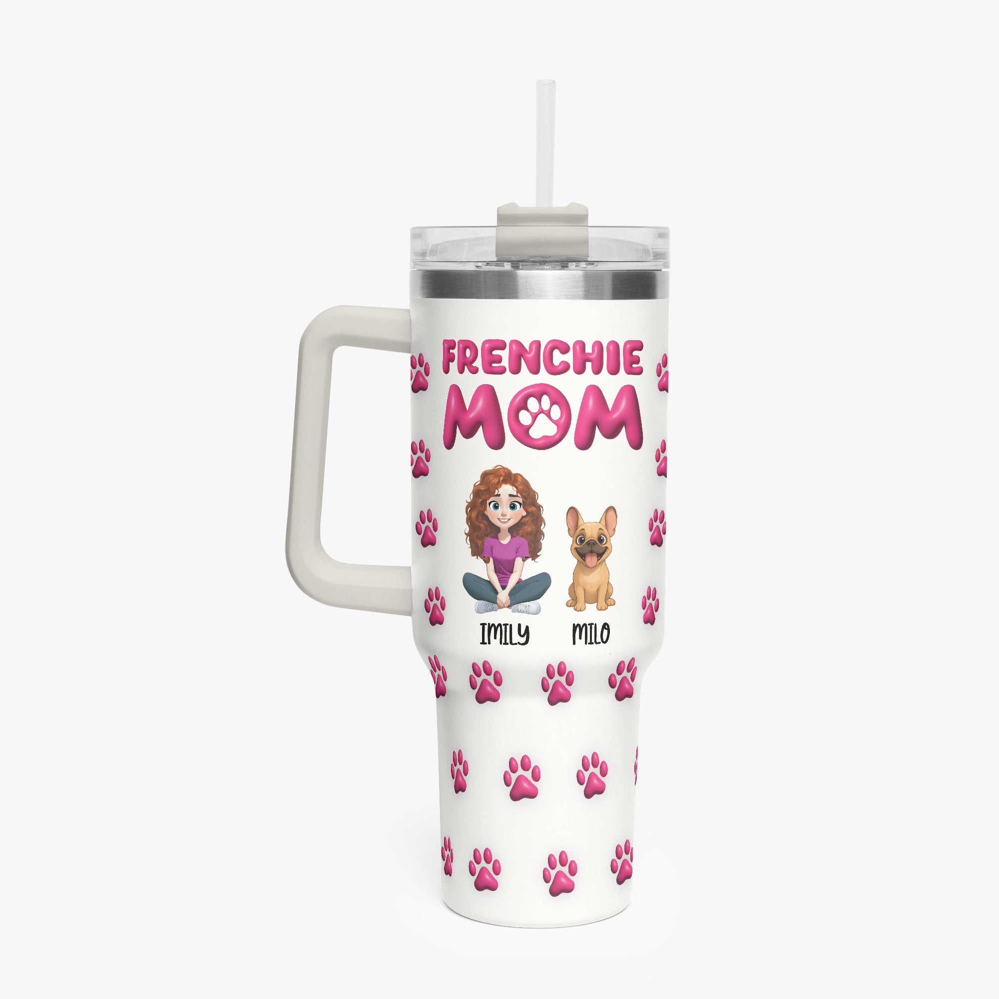 French Bulldog Frenchie Mom Personalized Car Tumbler Cup Durable Dog Item