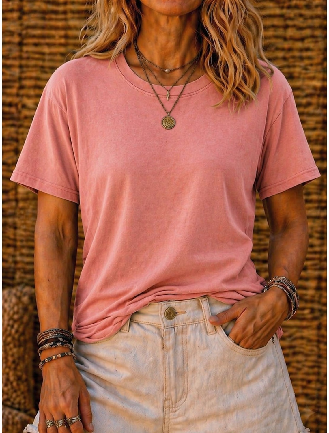 SoftFade™ Women's 100% Cotton T Shirt Tee Vintage Washed Tops Fashion Stylish Classic Short Sleeve Crew Neck Long Tops Casual Daily Beach Rose Red Blue Grass Green Black Orange Summer Spring