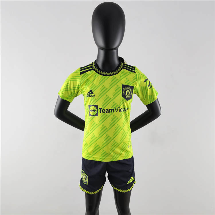 Official Man Utd Kids Manchester United 2223 Third Green Soccer Kit