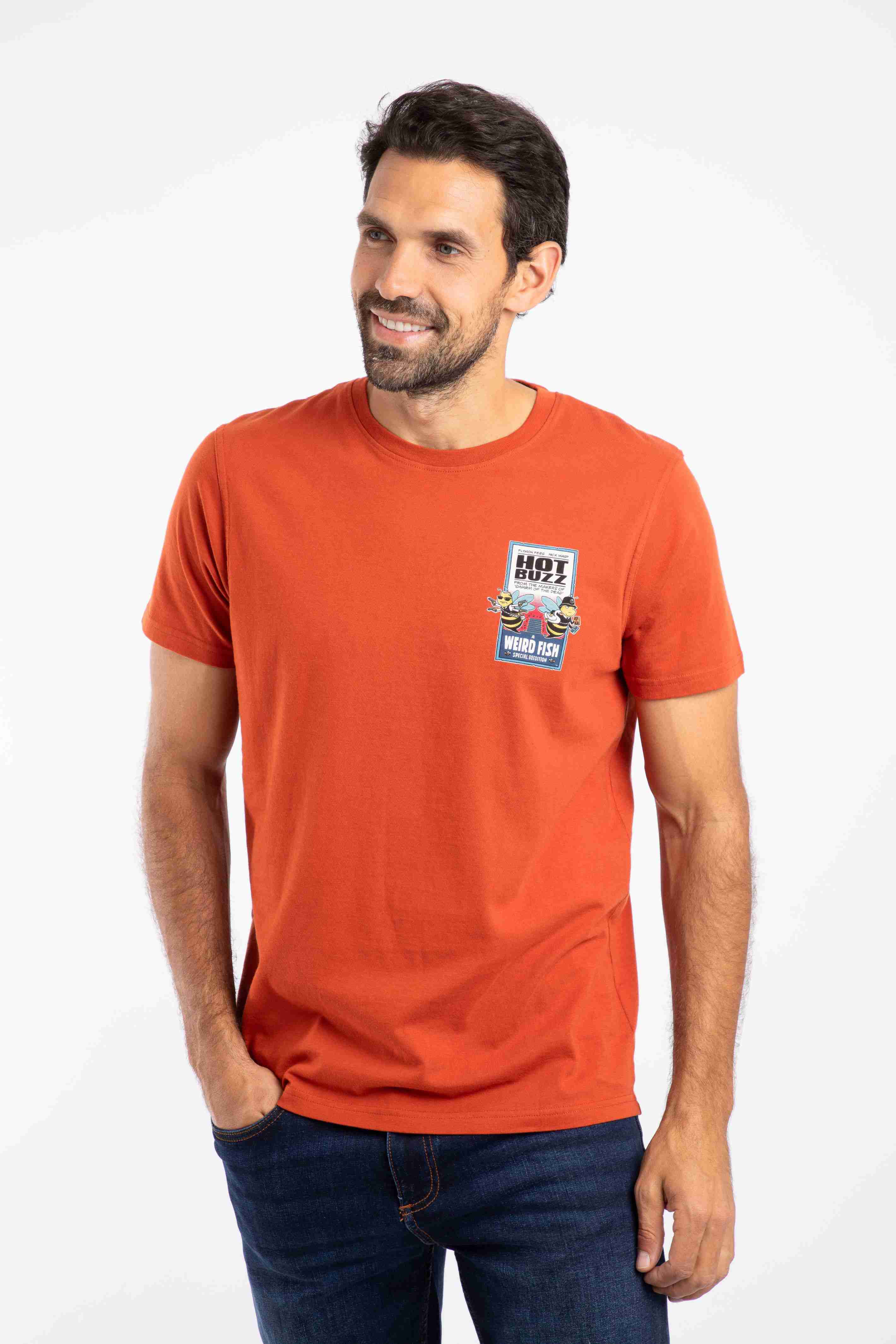 Hot Buzz Back Print Artist T-Shirt Rust Leaves
