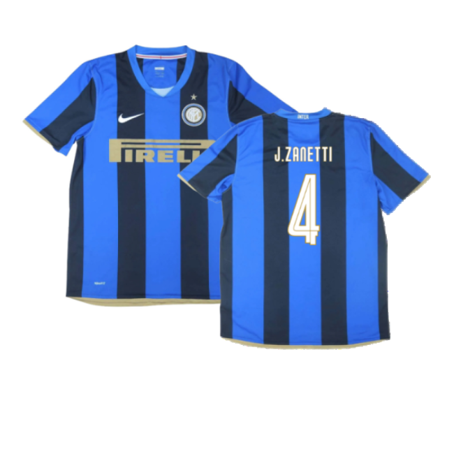 Match-Day Inter Milan 2008-09 Home Shirt ((Excellent) S) (J.Zanetti 4)