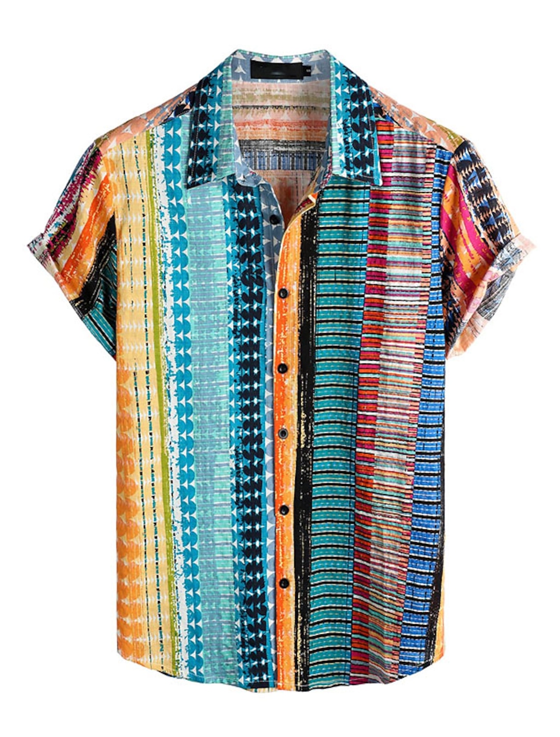 Men's Tribal Vintage Ethnic Shirt Button Up Shirt Short Sleeve Tropical Fashion Hawaiian Casual Beach Holiday Summer Spring Turndown Print Button-Down Navy Blue Sky Blue Orange Rainbow Coffee