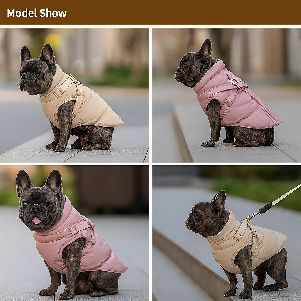 Chilluxe French Bulldog Jacket – Cotton-Padded Windproof Coat with Built-in Harness