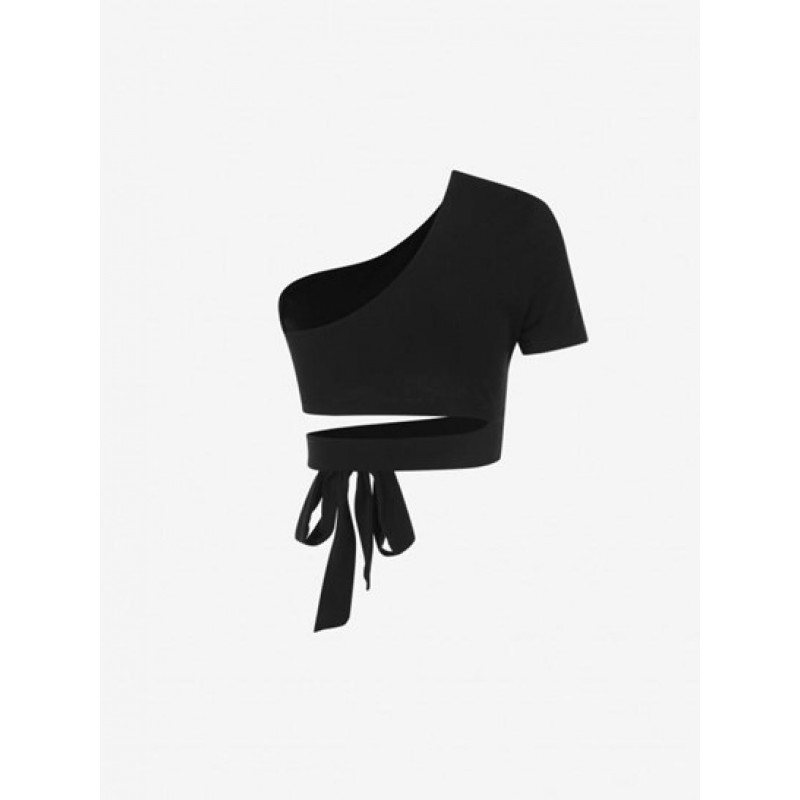 One Shoulder Tied Crop T Shirt TM8864