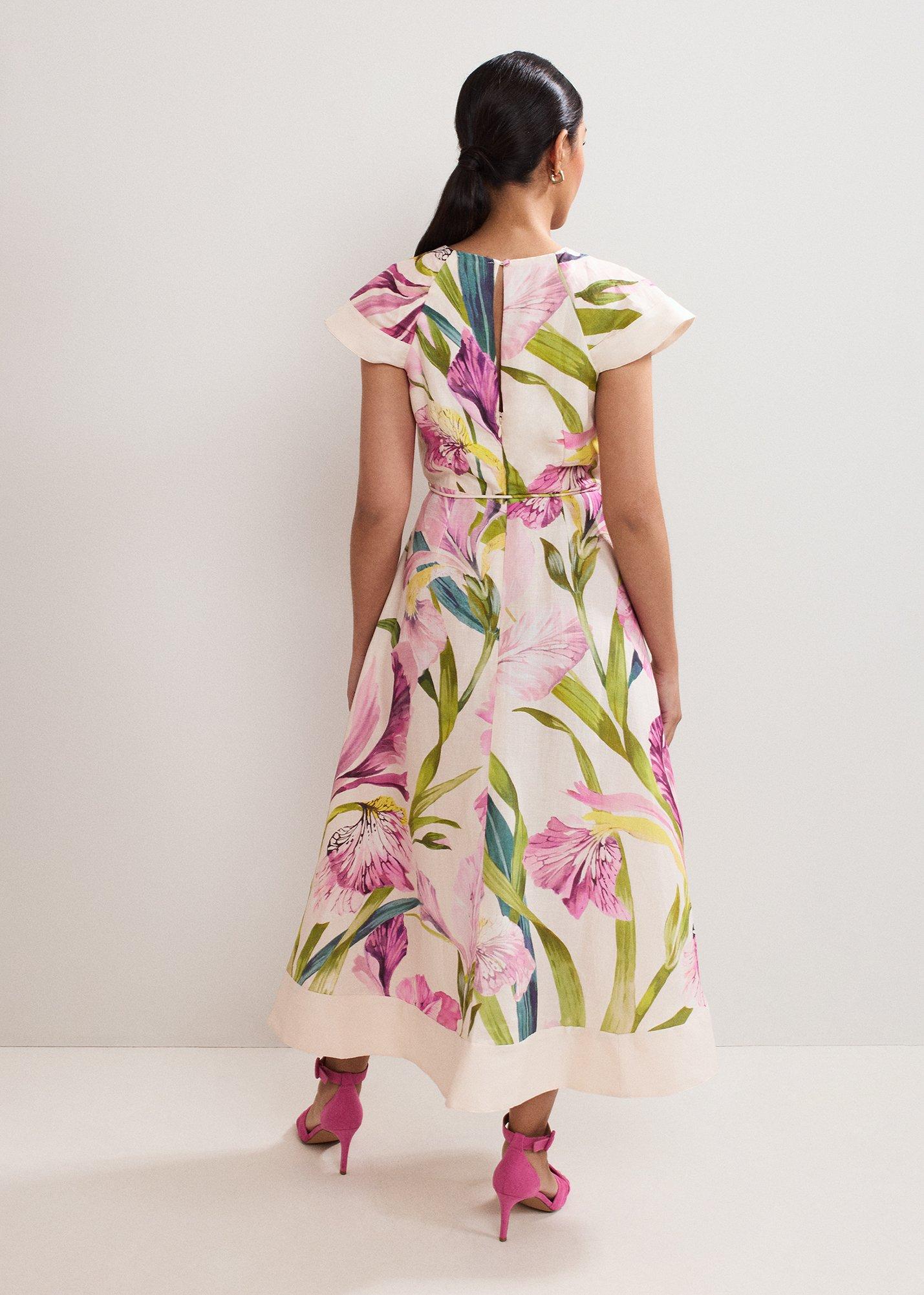 Petite Matilda Floral Linen Ruffle Midi Dress