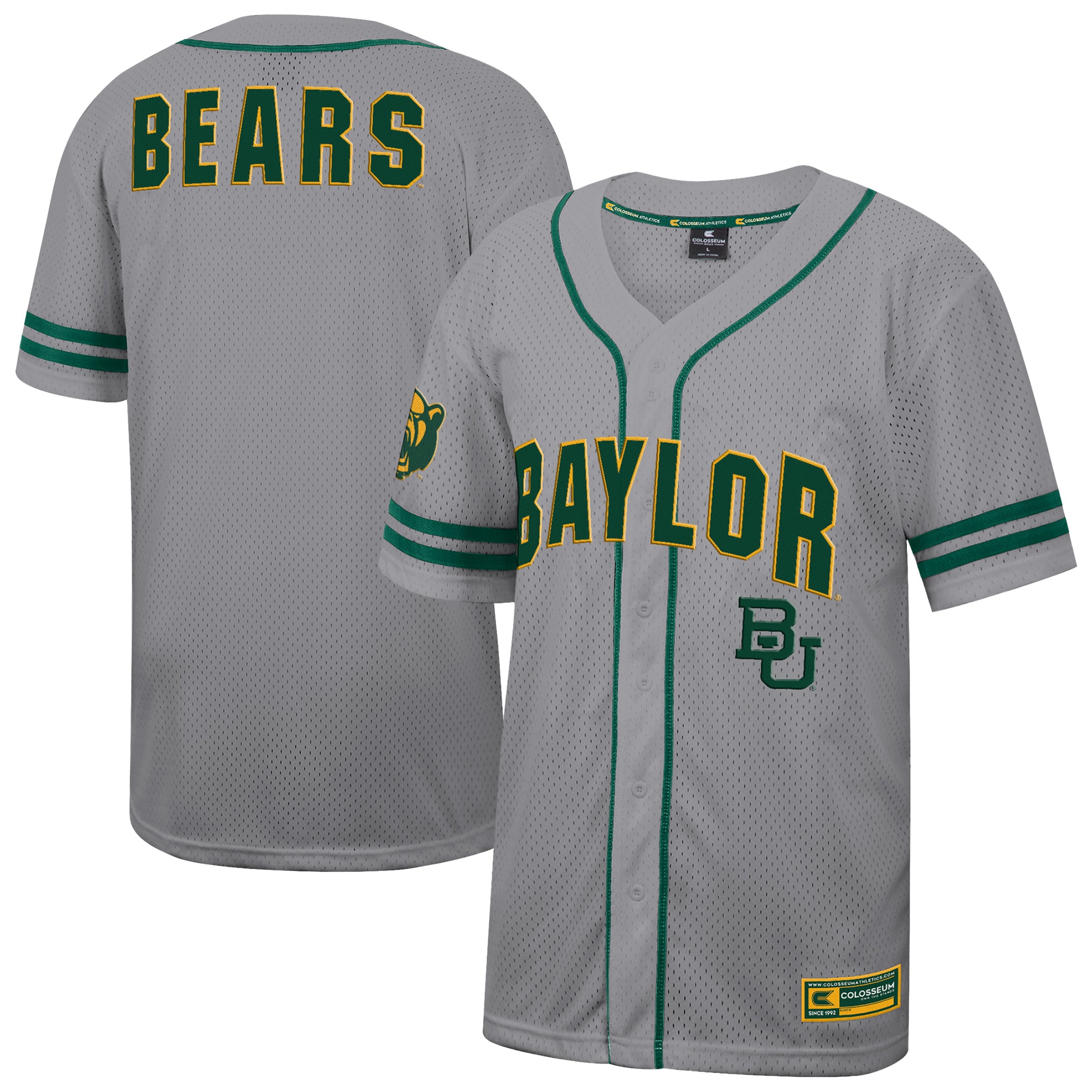 [NJP] Women's Baylor Bears Colosseum Free Spirited Baseball Jersey - Gray