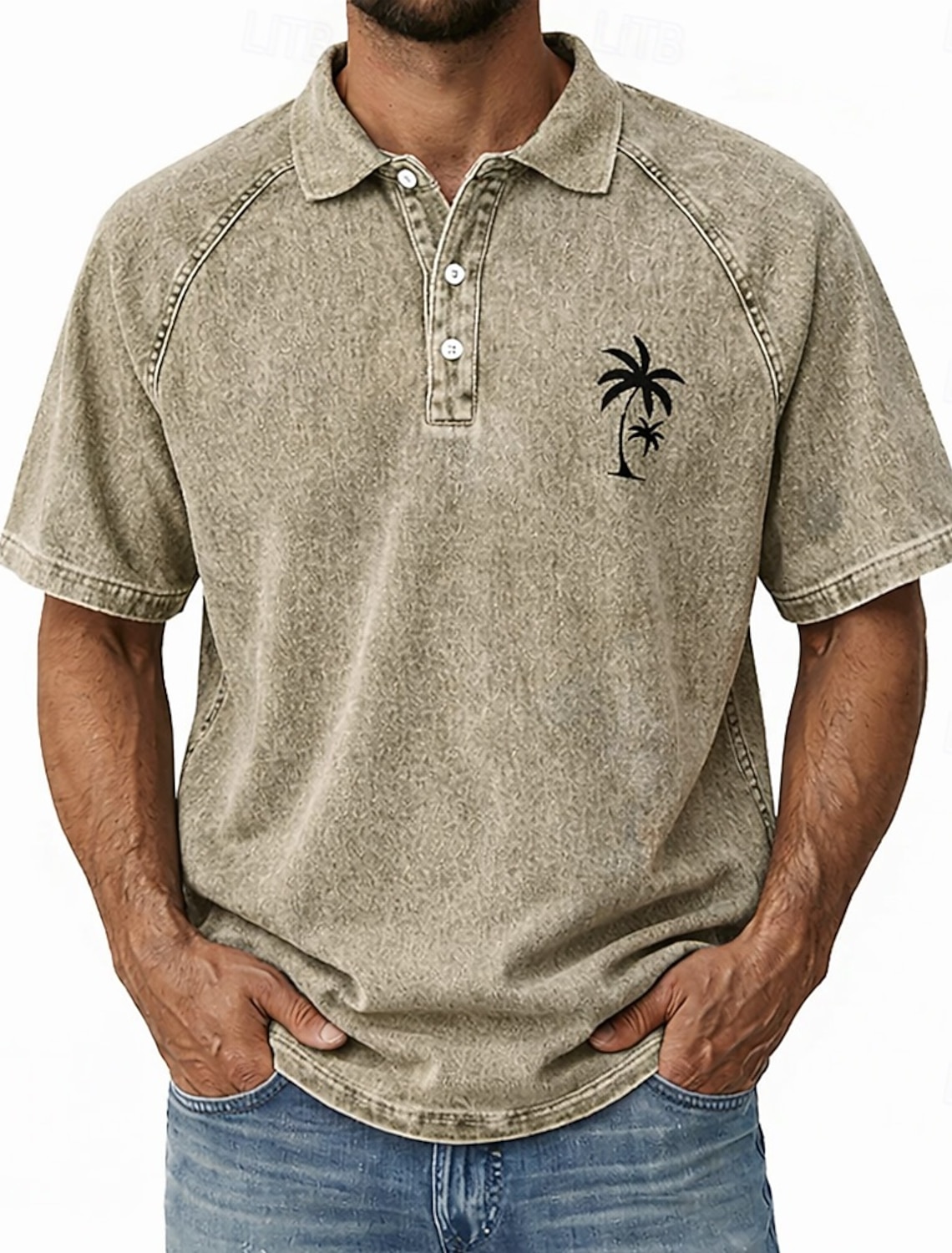 SoftFade™ Men's Polo Shirts 100% Cotton Acid Wash Shirt Casual Holiday Lapel Short Sleeve Fashion Basic Plain Vintage Distressed Summer Spring Dark Brown Black Light Green Navy Blue Light Purple