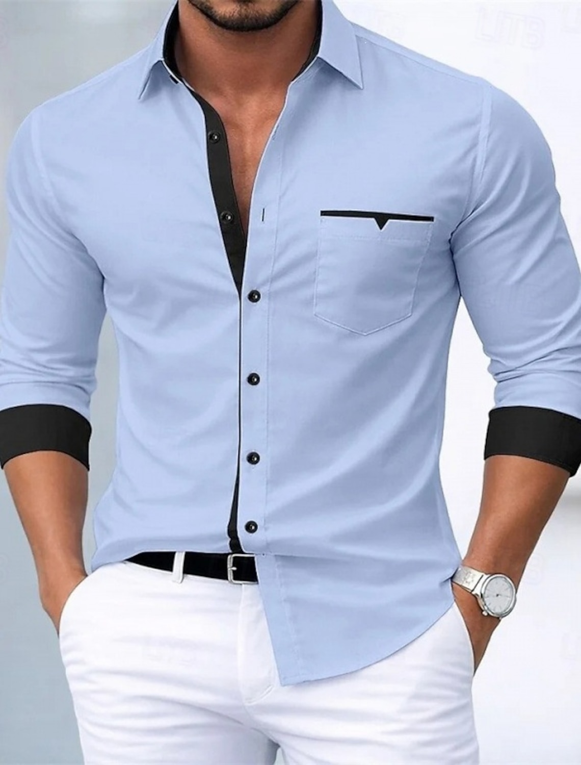 Men's Shirt Dress Shirt Button Down Shirt Non Iron Shirt Button Up Shirt Color Block Casual Daily Blue White Pink khaki Long Sleeve Turndown Spring Spring & Fall Clothing Apparel Patchwork