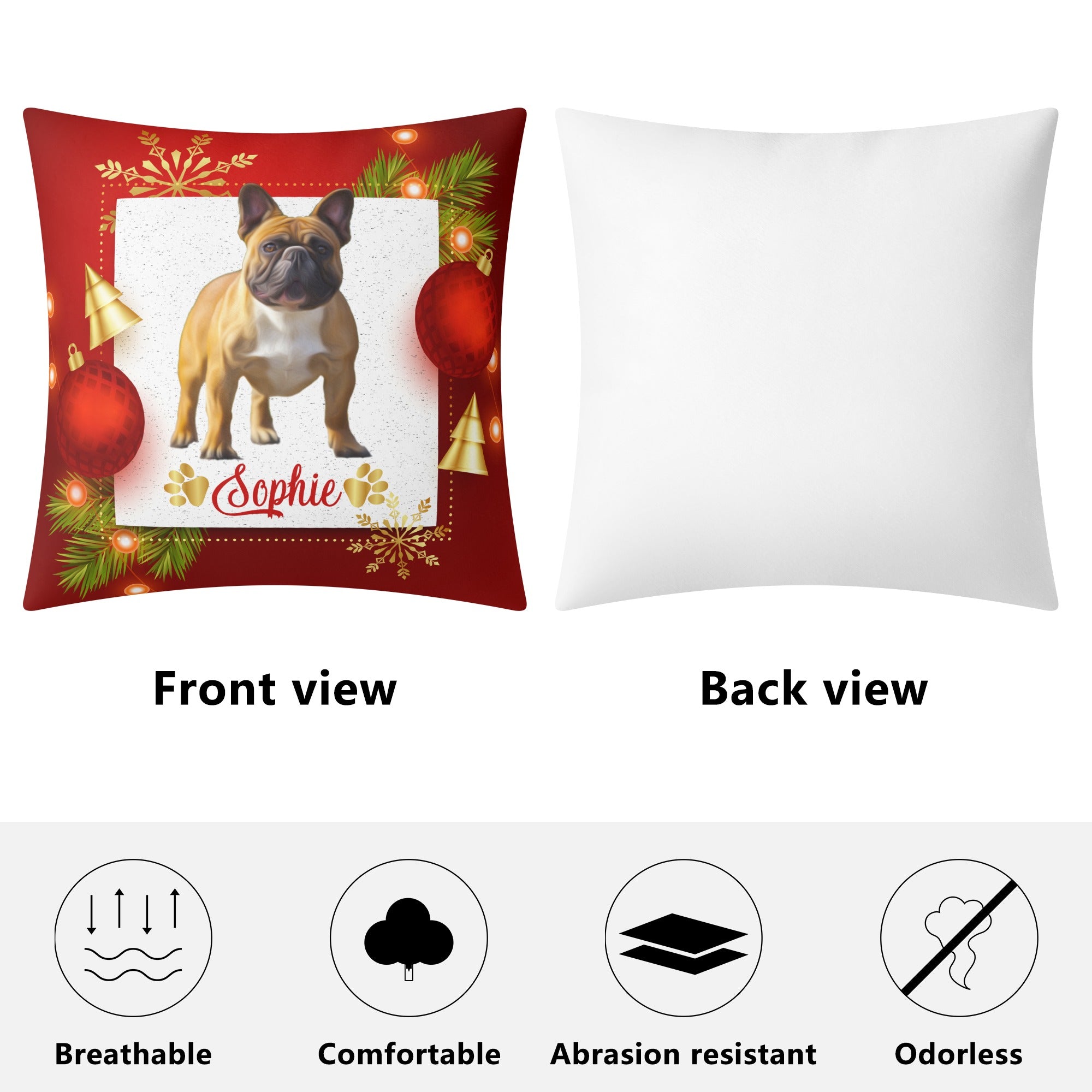 - Non-slip Christmas Pillow With Frenchie Name And Image Pet Gear