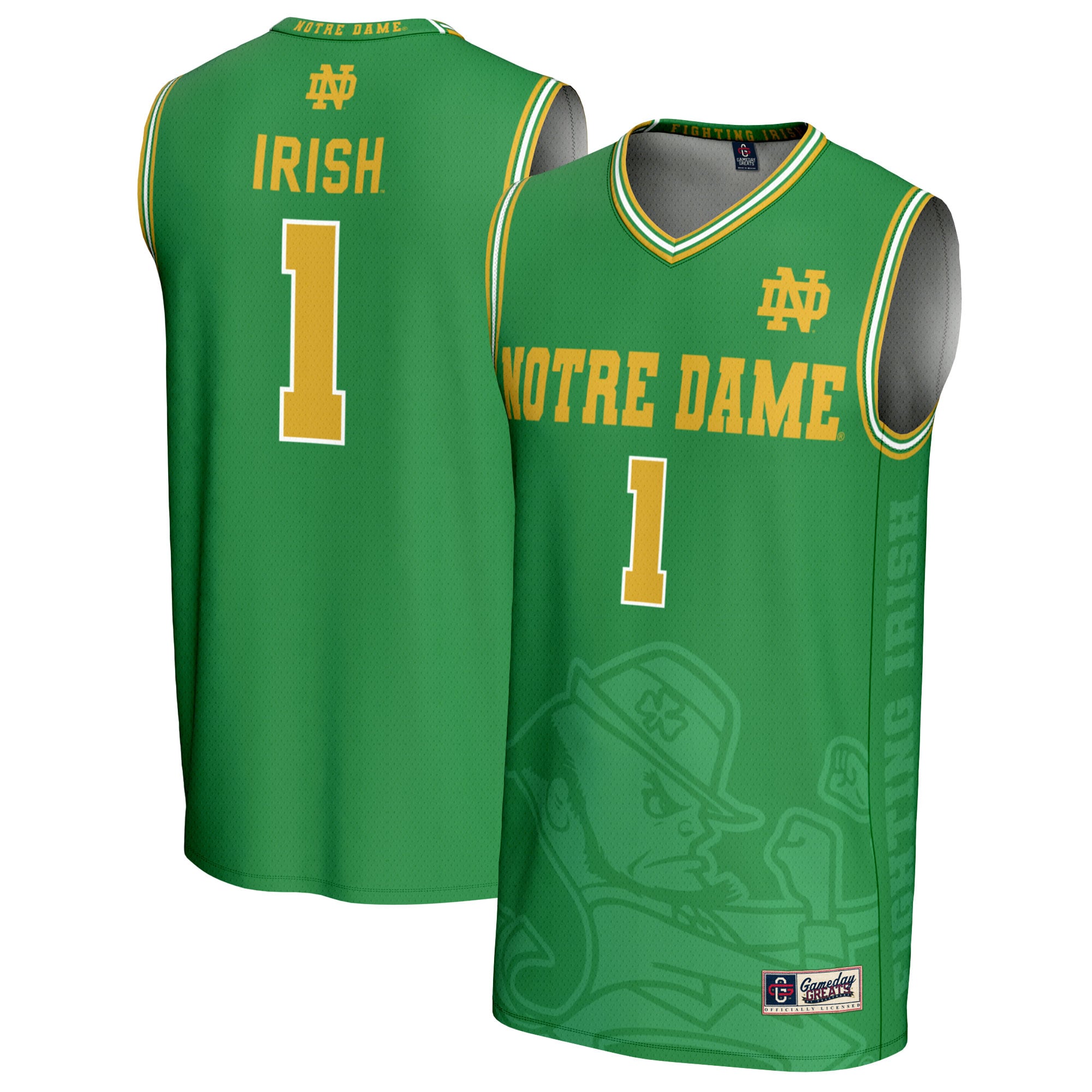 [NJP] Notre Dame Fighting Irish GameDay Greats Youth Icon Print Lightweight Basketball Fashion Jersey - Green