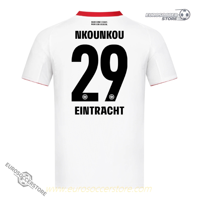 The away jersey of Eintracht Frankfurt for the 25-26 season, featuring NKOUNKOU with the number 29.