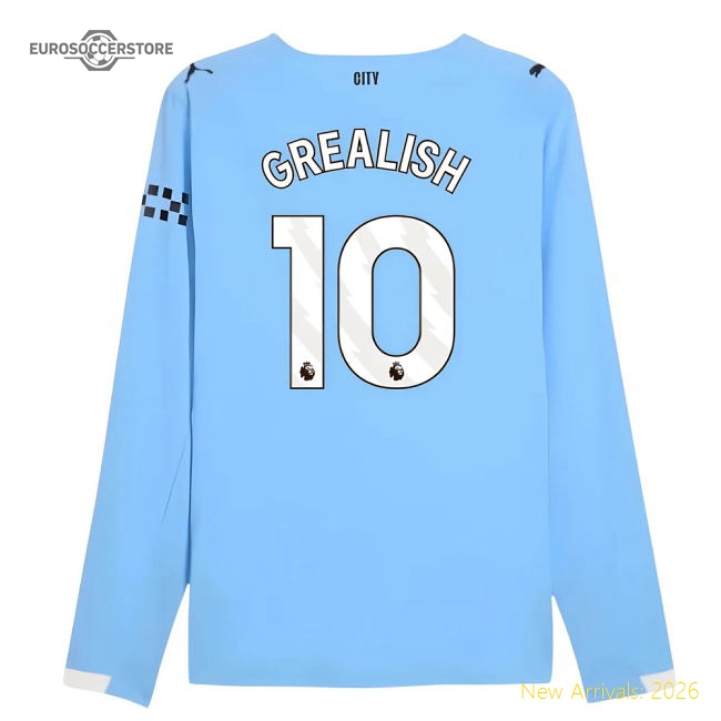 2025-2026 Man City Authentic Long Sleeve Home Shirt Grealish 10