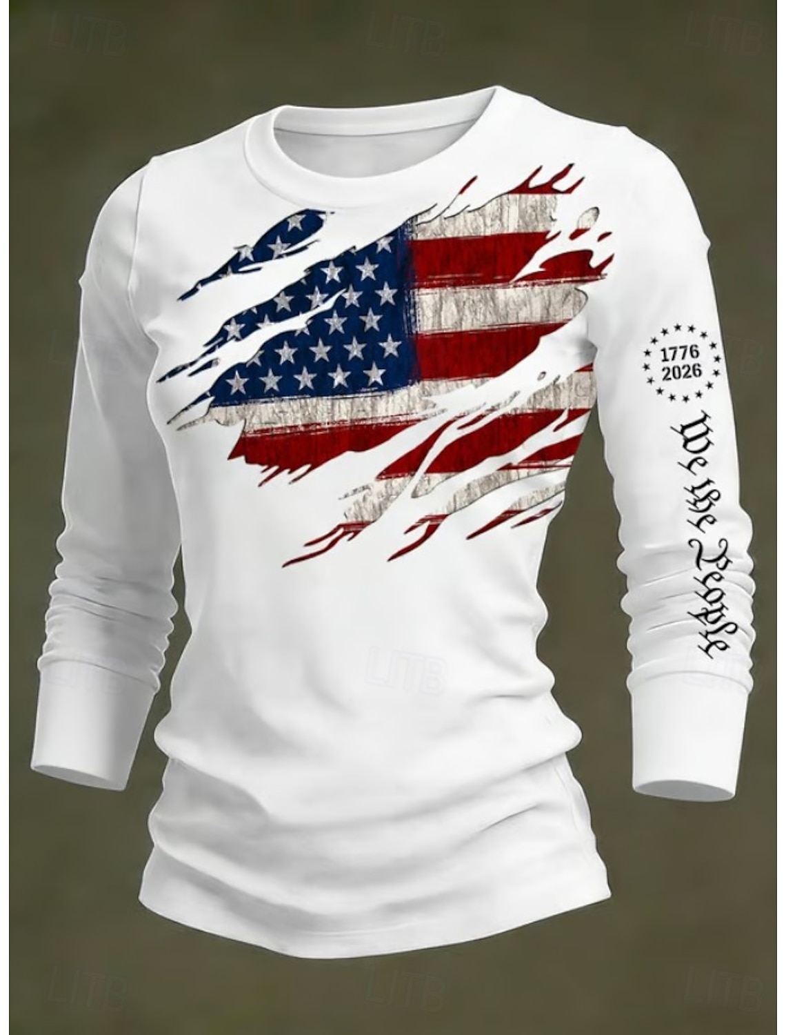 Independence Day American Anniversary Patriotic Women's T Shirt Graphic Flag Stylish Classic Casual Long Sleeve Crew Neck Round Neck Daily Print White-Blue White Light Blue