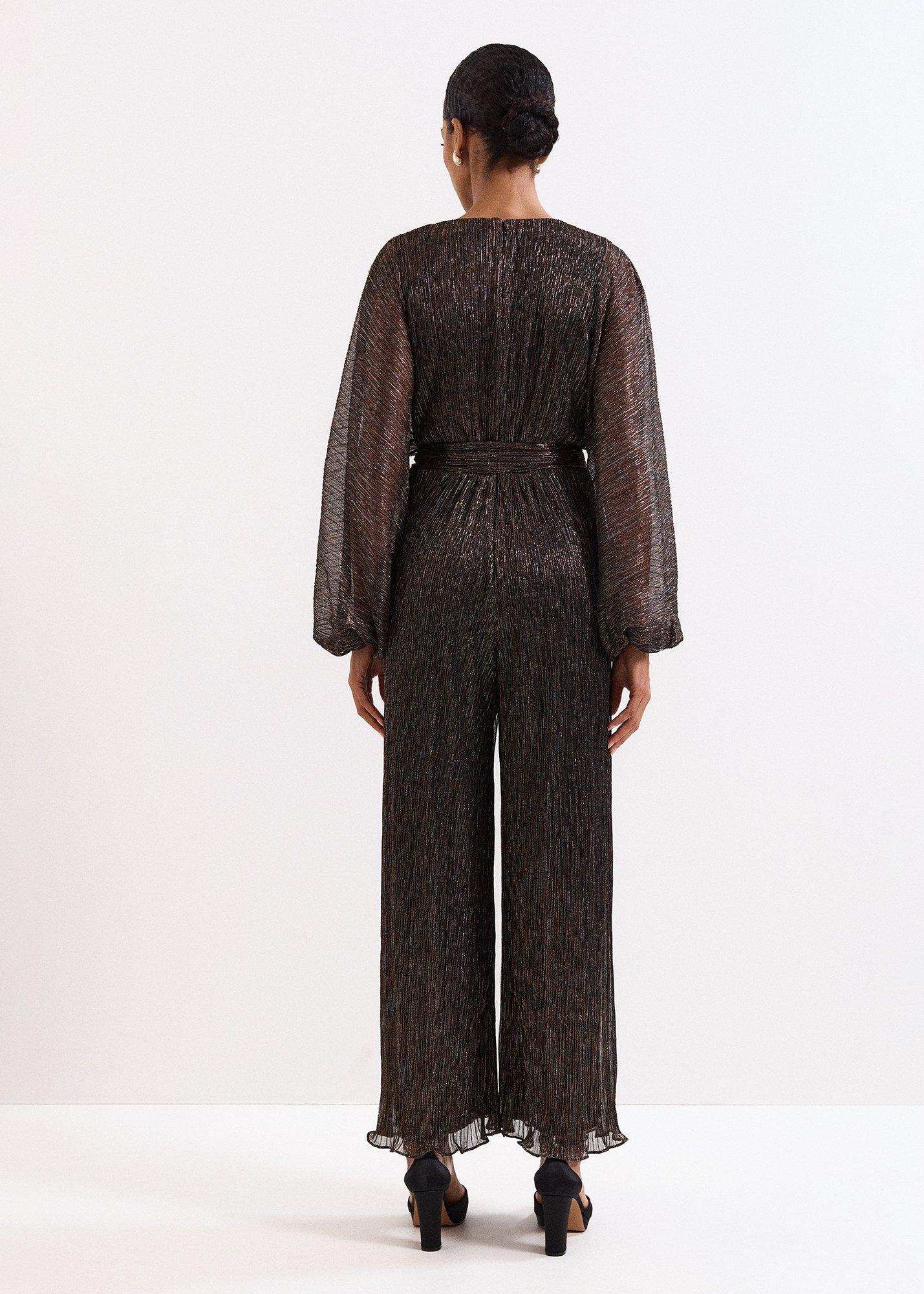 Rachel Plisse Gold Metallic Jumpsuit