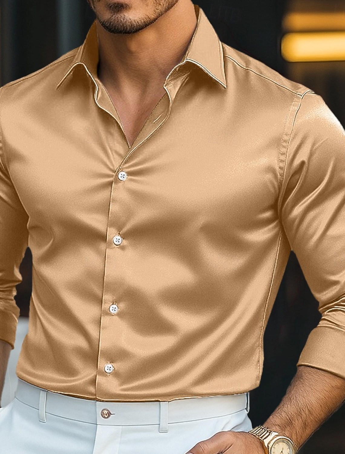 Men's Shirt Satin Shirt Dress Shirt Casual Shirt Button Up Shirt Prom Shirt Plain Formal Performance Light Blue Black Royal Blue Gold Long Sleeve Lapel All Seasons Clothing Apparel