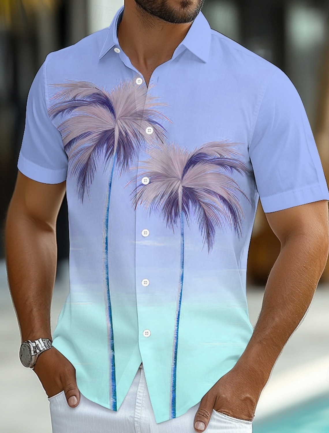 Men's Coconut Tree Gradient Color Tropical Plants Summer Hawaiian #1