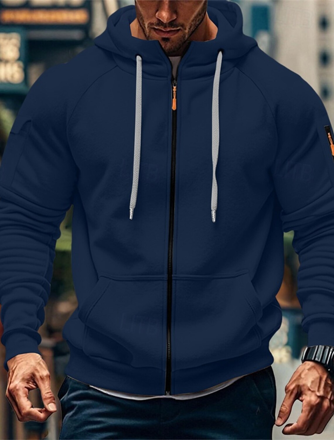 Men's Hoodie Full Zip Up Blue Black White Army Green Burgundy Hooded