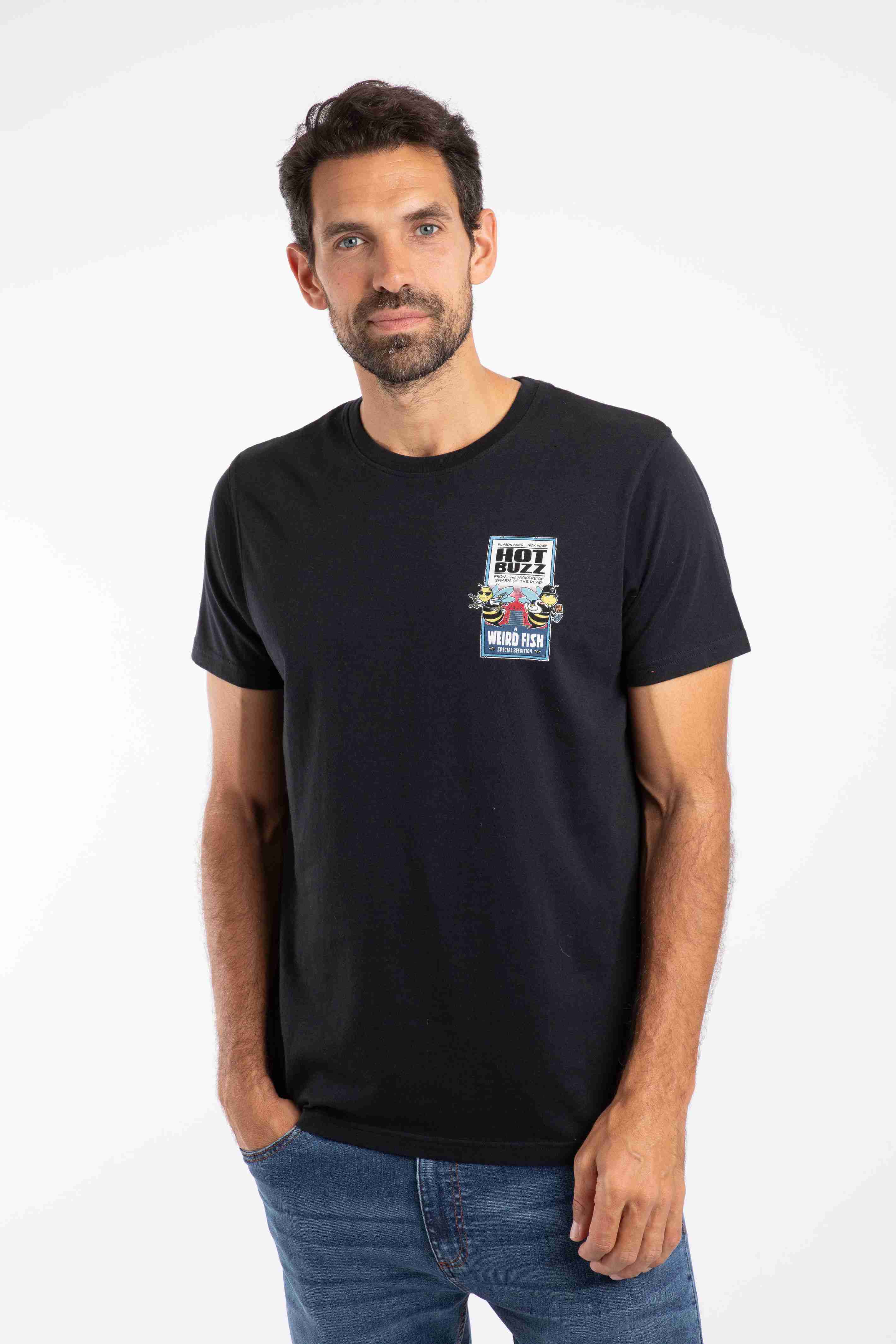 Hot Buzz Back Print Artist T-Shirt Black