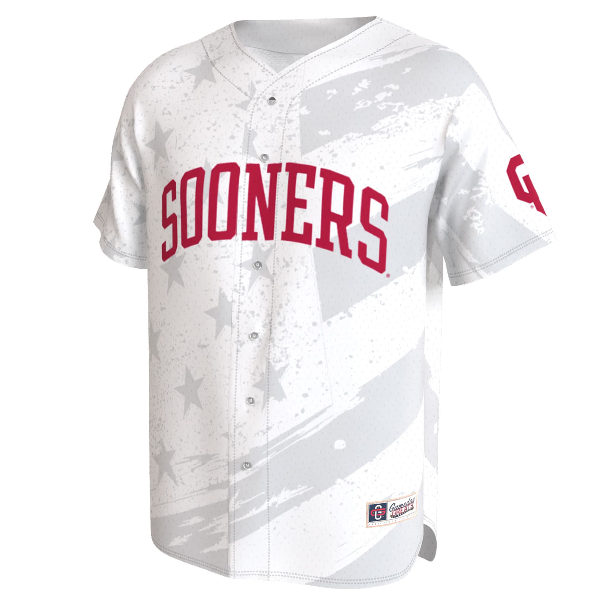 [DDG] Oklahoma Sooners GameDay Greats Youth Lightweight Collegiate Baseball Americana Fashion Jersey - White