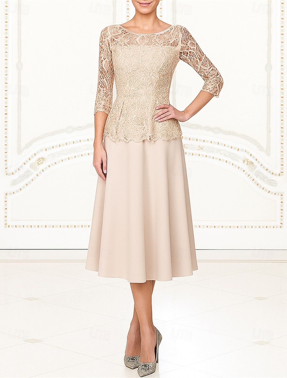 A-Line Ankle Length Party Dress Cocktail Dress Wedding Guest Dress Mother of the Bride Dress Short Sleeve Crew Neck Elegant Formal Formal Evening Wedding Party with Lace