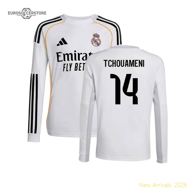 Official 2025-2026 Real Madrid Long Sleeve Home Shirt (Kids) (Tchouameni