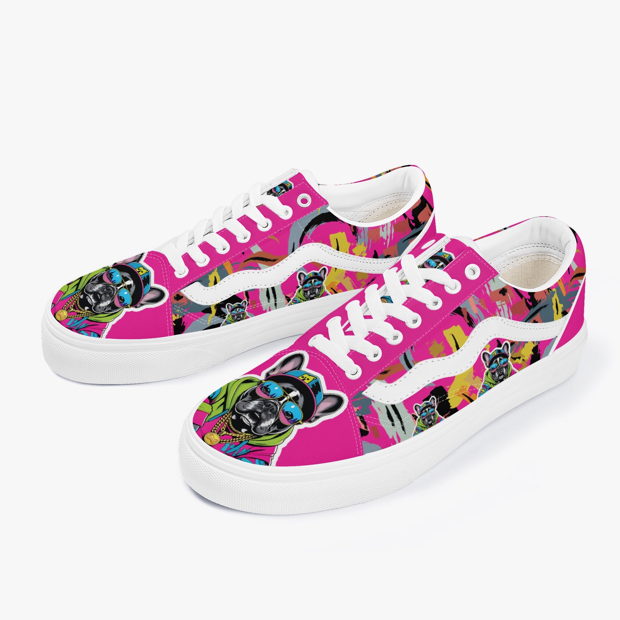 French Bulldog Lover Sparky Trendy Low Top Canvas Sneakers Casual Footwear