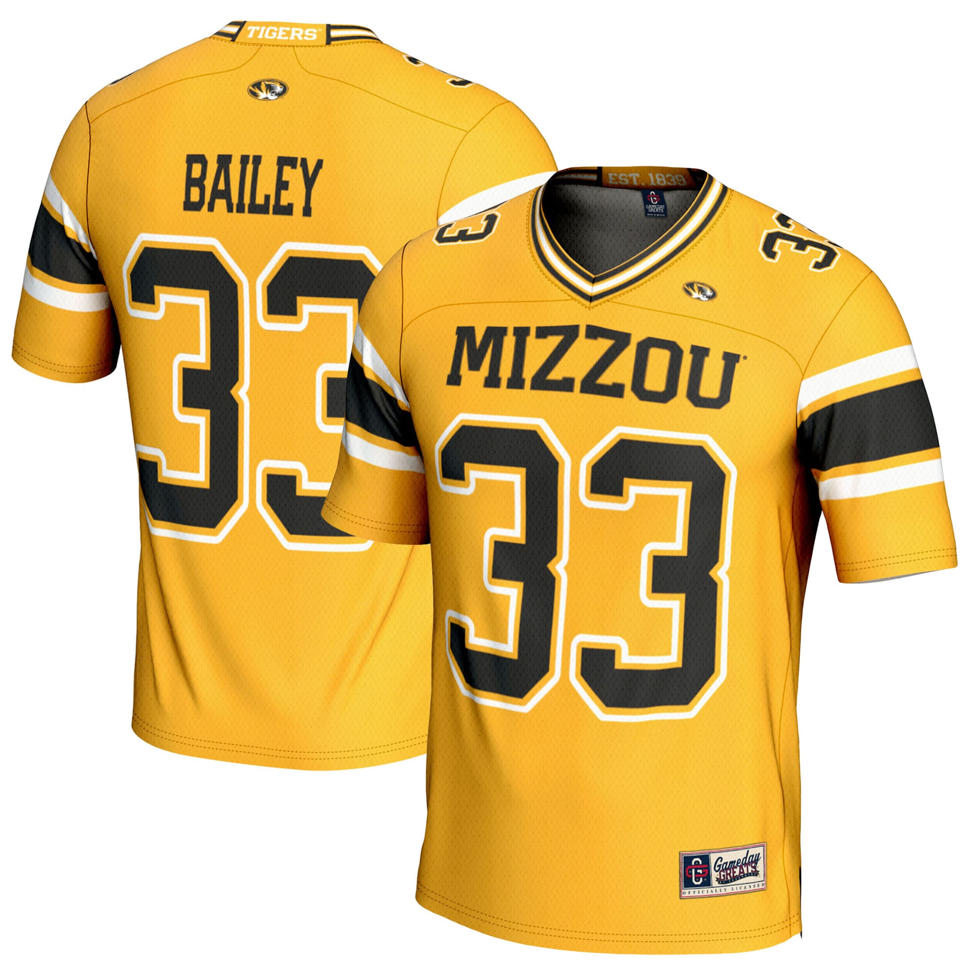 Chad Bailey Missouri Tigers GameDay Greats Youth NIL Player 2026 Season Football Jersey - Gold