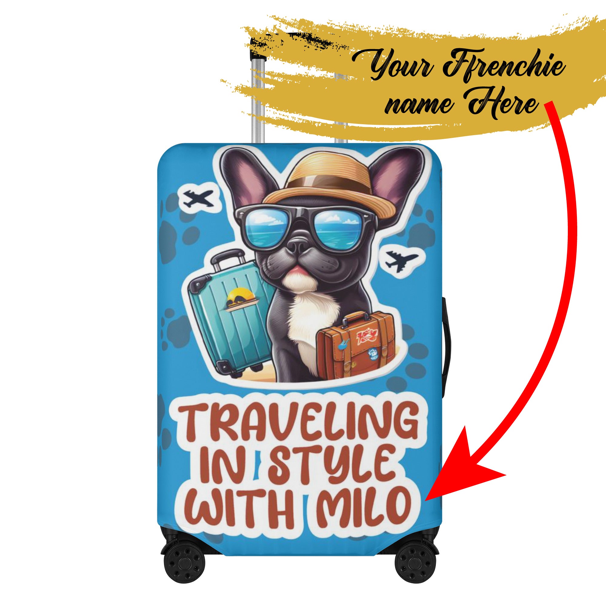 Cover With Frenchie Name - Durable Luggage Cover For Frenchie Pups