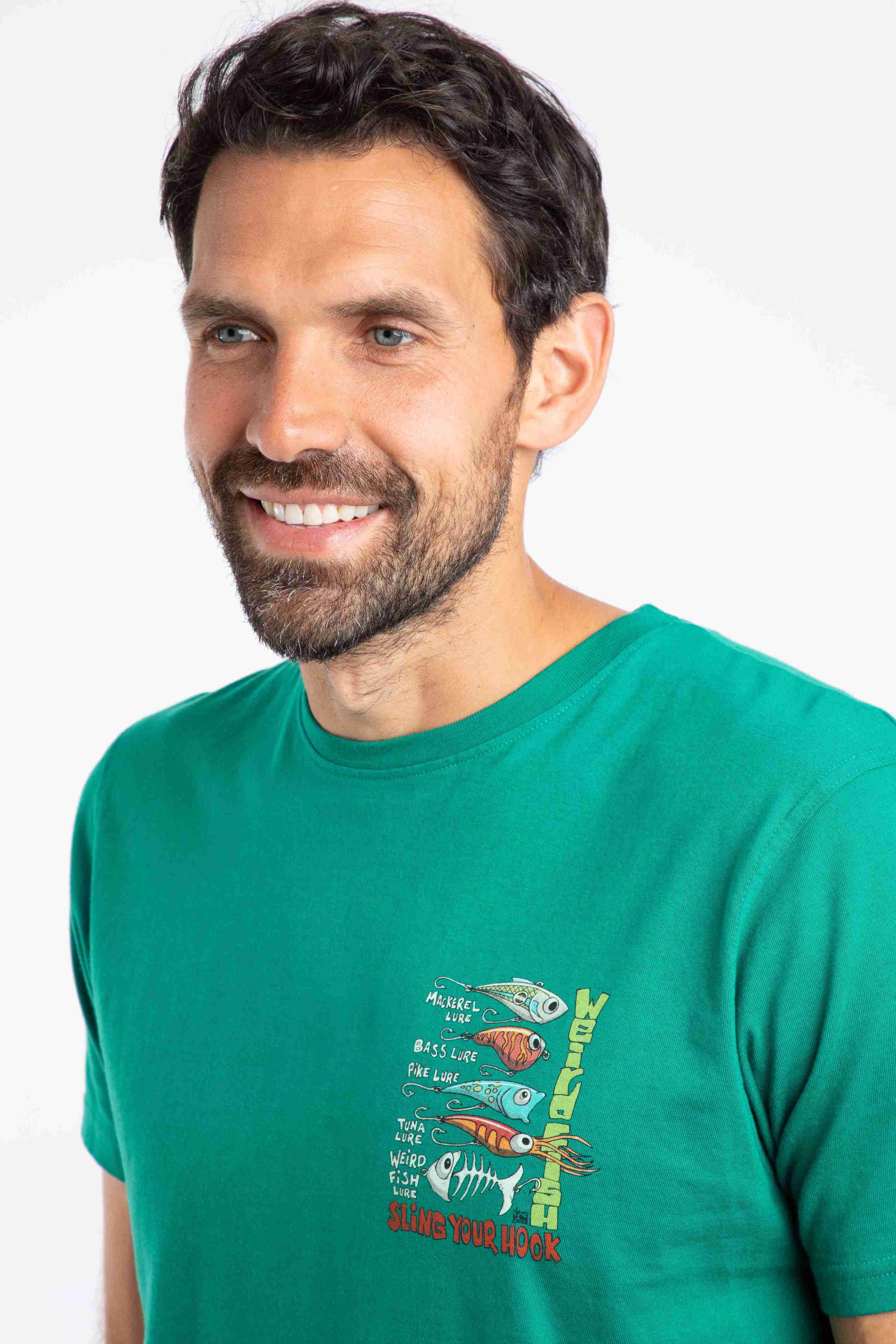 Sling Your Hook Back Print Artist T-Shirt Green Ivy