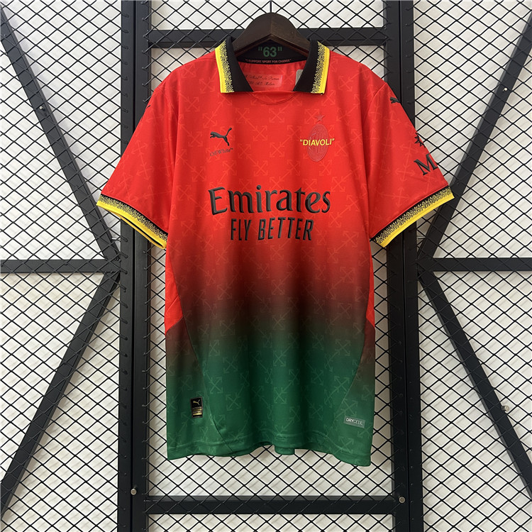 High Quality Moisture Wicking AC Milan X Off-White Shirt 2025 - Red